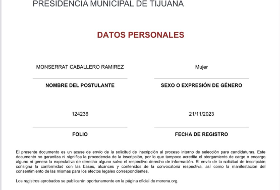 ALCALDESA MONTSERRAT CABALLERO CUMPLE CON REGISTRO PARA CONTENDER POR LA ALCALDÍA DE TIJUANA