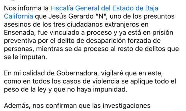 VINCULAN A PROCESO A PRESUNTO ASESINO CIUDADANOS EXTRANJEROS: NO HABRÁ IMPUNIDAD REITERA GOBERNADORA MARINA DEL PILAR