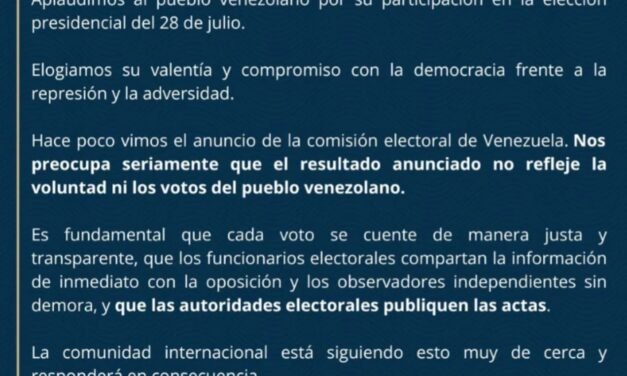 RESULTADOS EN VENEZUELA SON CUESTIONABLES Y SE REACCIONARÁ EN CONSECUENCIA: SECRETARIO DE ESTADO USA